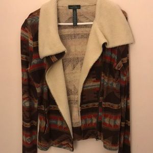 Aztec print/soft faux fur lined zip up
